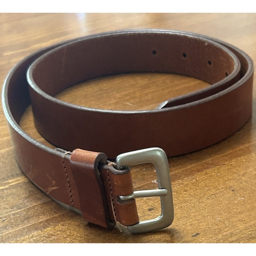 Calvin Klein Men's Brown Italian Leather Belt Size Large Solid Brass Buckle